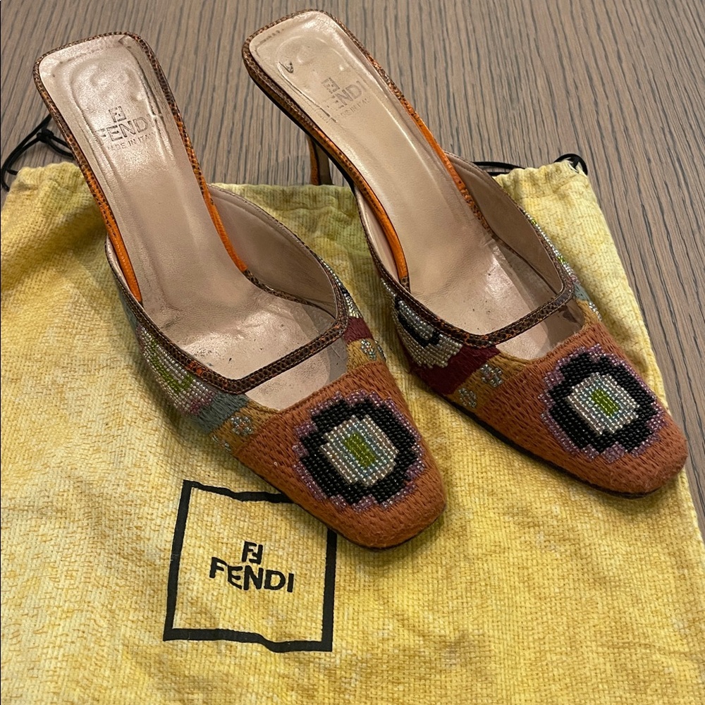Fendi Unique Vintage Women's Beaded Multicolor Mules